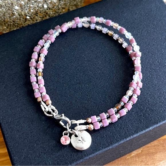 PISCES March Birthstone Bracelet, Dainty Jasper Pink and Silver Bracelet - Picture 5 of 5